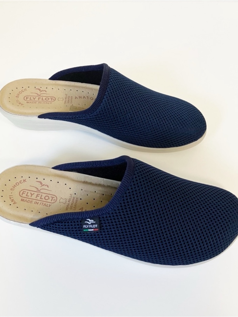 Fly Flot | Blue Anatomic Mesh Cloth Slipper Clogs Basic Casual Summer Travel